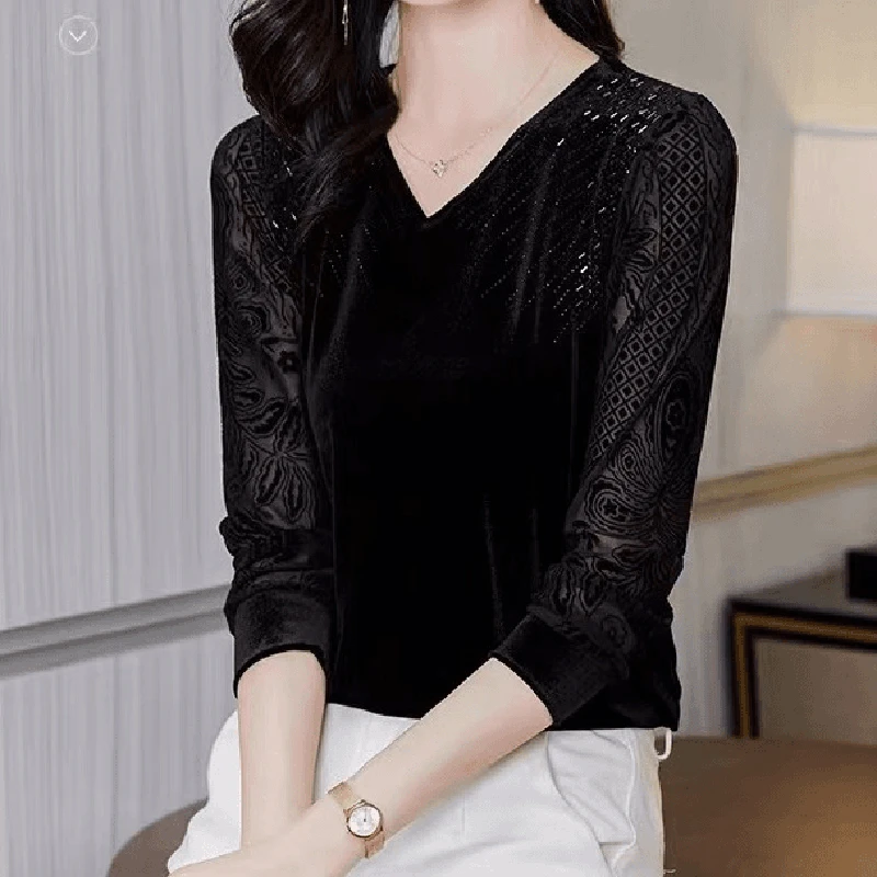 秋季新款长袖打底衫大码遮肚子显瘦气质百搭烫钻t恤洋气上衣女