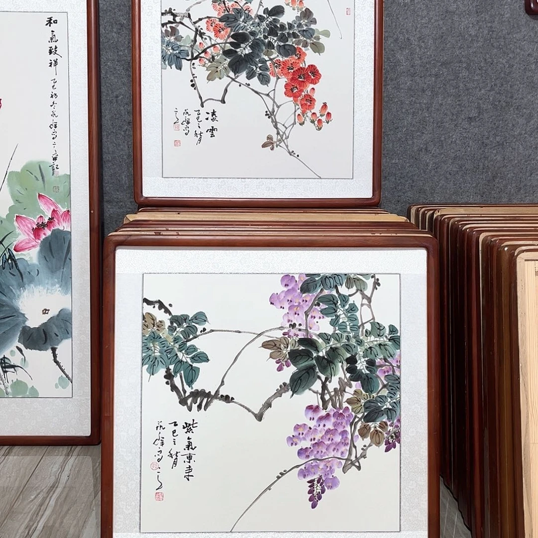 国画书画作品带框63×63