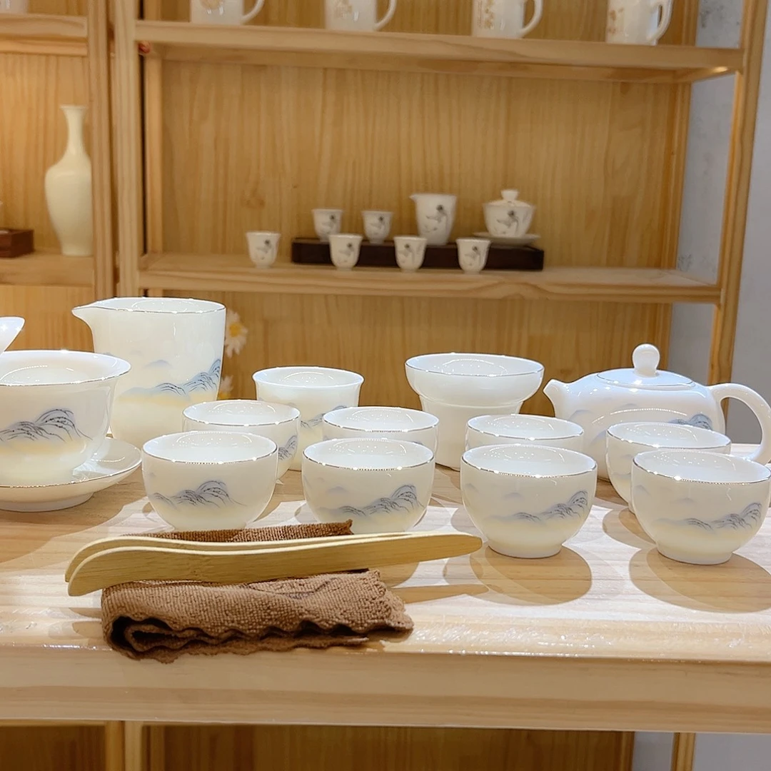 【御瓷斋】羊脂玉瓷江山如画套装16头