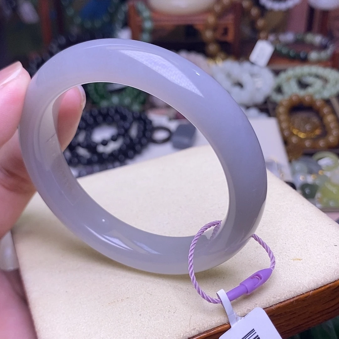 和田玉未镶嵌颈饰浓烟紫老矿料手镯54.8