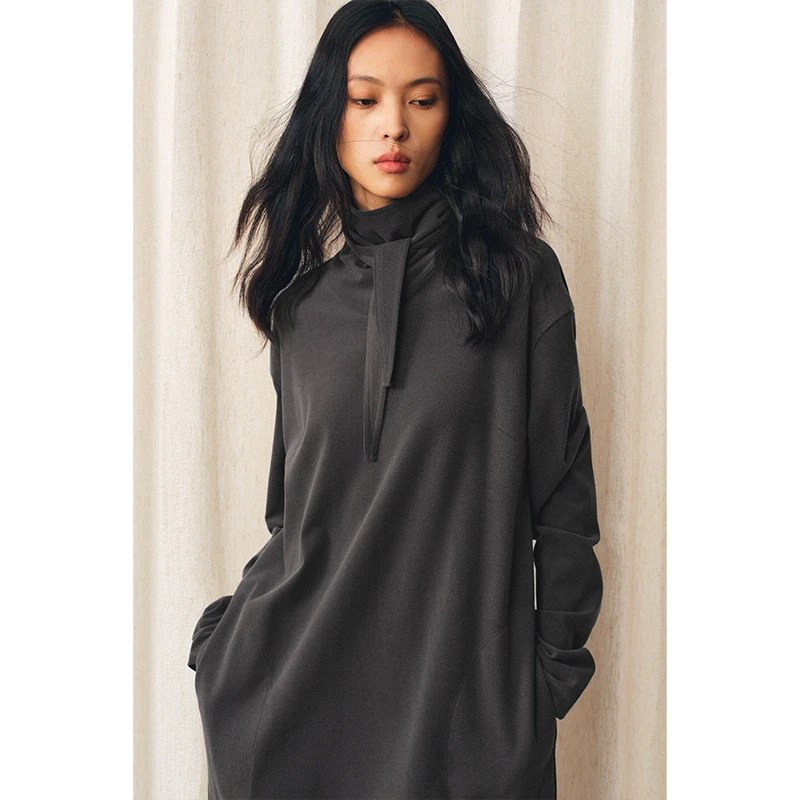 HERLAND她地【乌木挽长款】设计感慵懒风宽松显瘦气质针织连衣裙