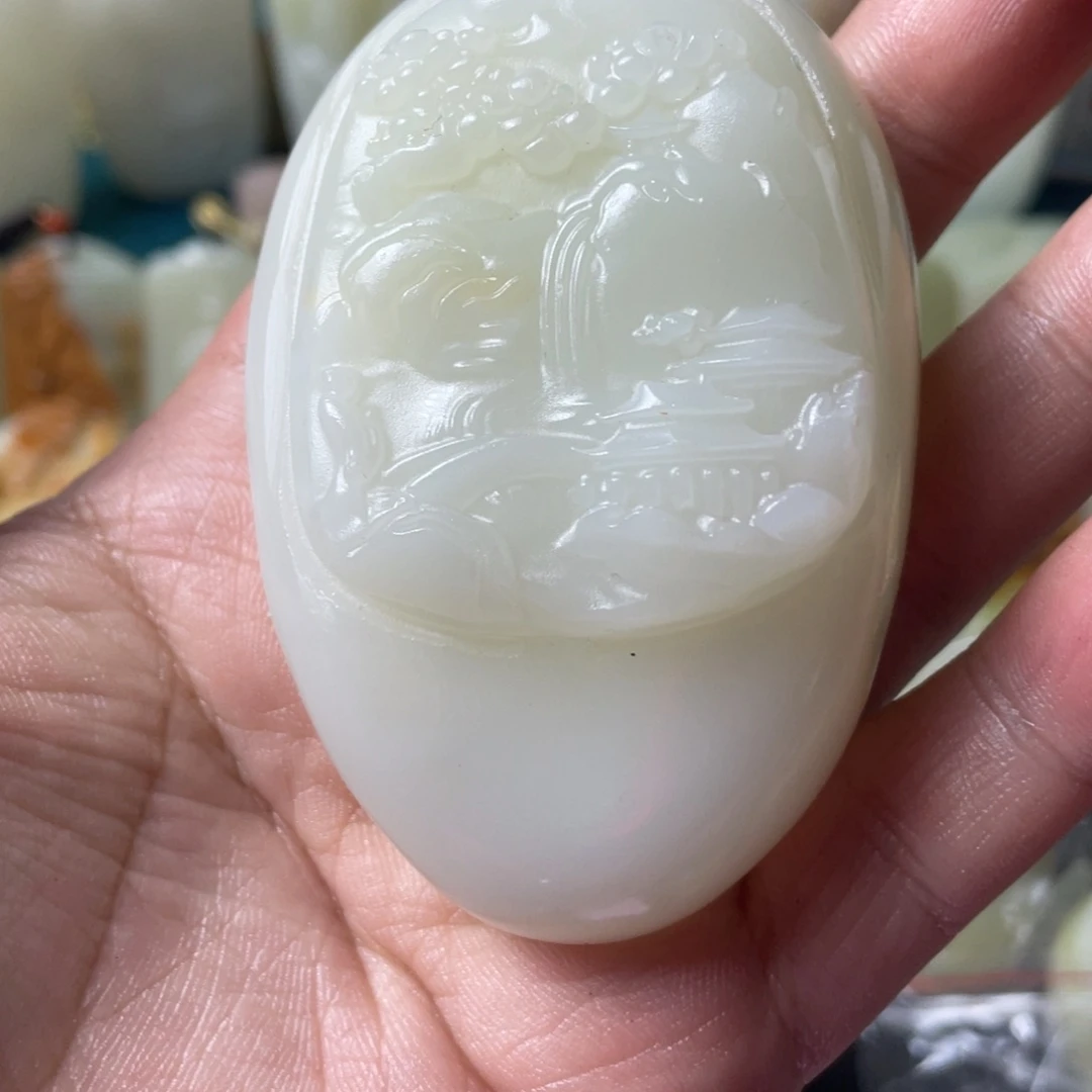 开***。石材天然方解石手把件不退换