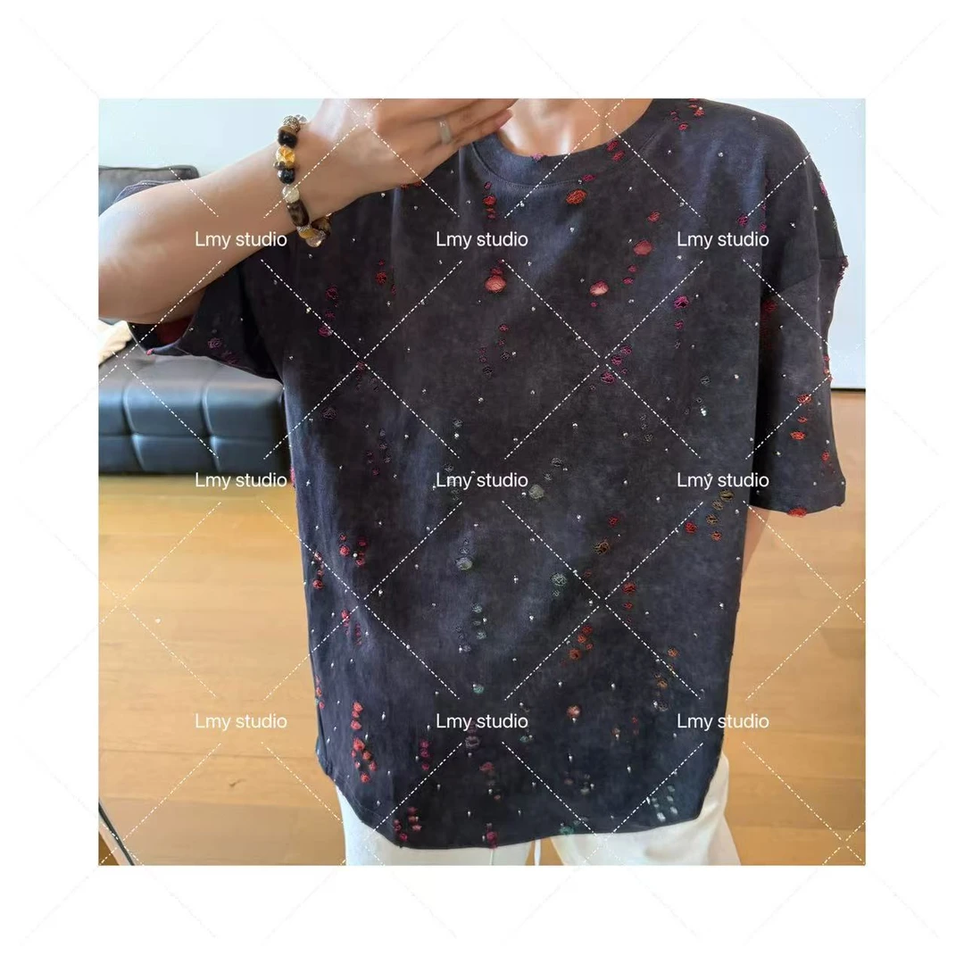 星空扎染炒色重工烫钻破洞休闲半袖