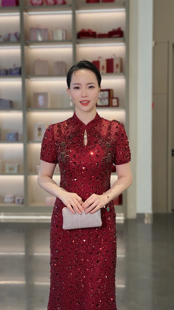 红印象喜妈妈喜婆婆气质端庄优雅显瘦婚宴礼服