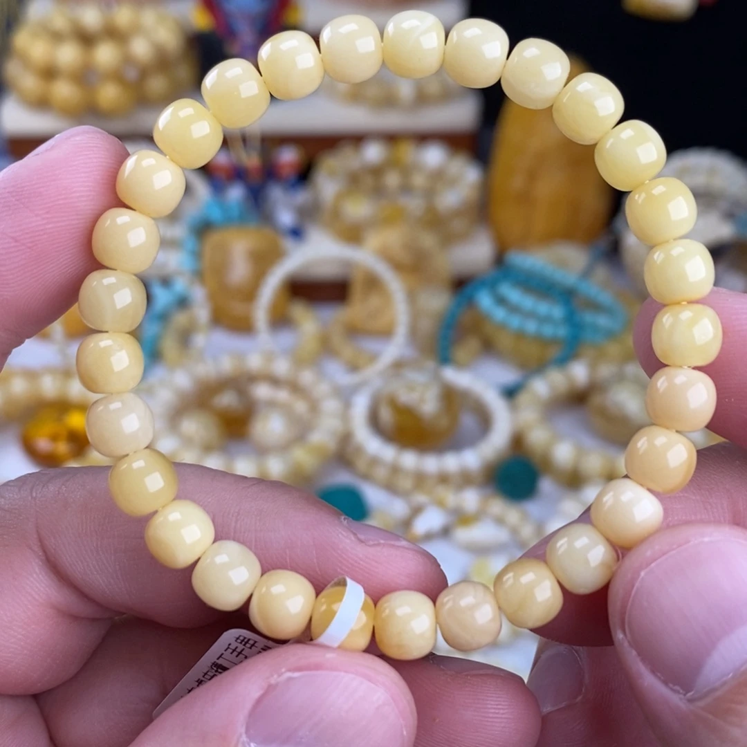 蜜蜡未镶嵌手链鸡油黄浓蜡7mm高桩