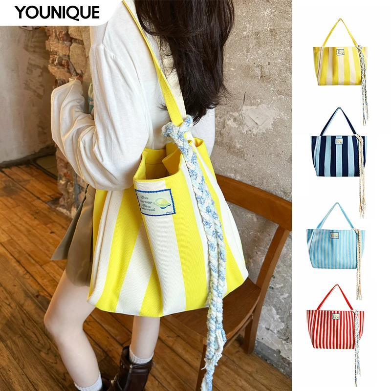 【ALWOOLS】新品25春夏竖条纹提花绑带针织单肩包女