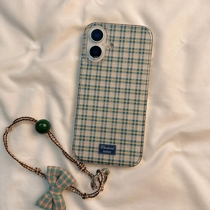 日系ins格纹蝴蝶结适用OPPOa3a2pro手机壳Reno89101312pro挂绳a58