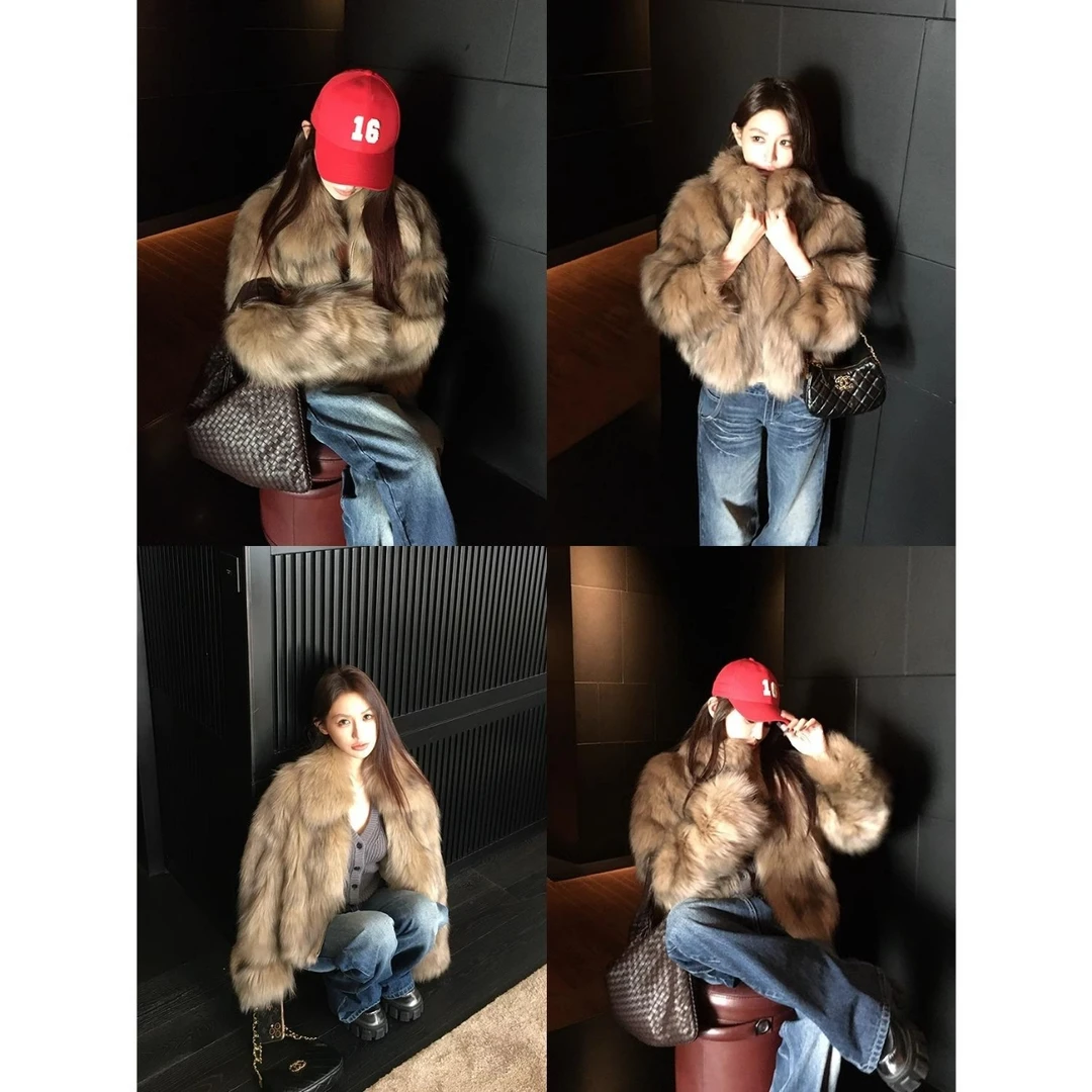 浪漫共鸣翻领毛毛外套女毛茸茸上衣毛绒女装防 寒保暖新款