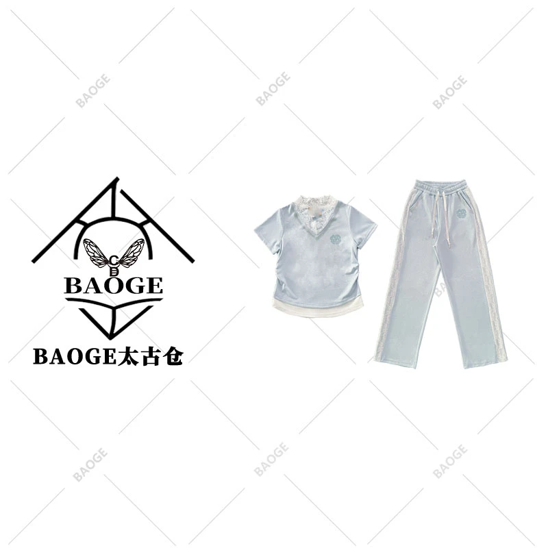 【BAOGE太古仓】25S时尚印花蓝色烫钻套装LXT61199