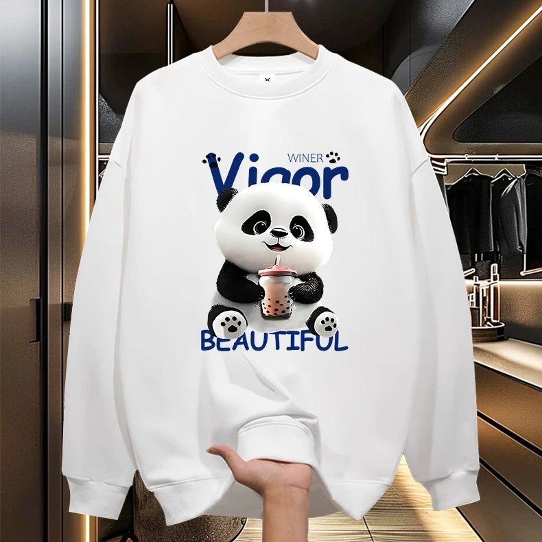 奶茶熊猫 喜居麦秋冬新款潮牌百搭休闲爆款圆领男女同款保暖卫衣