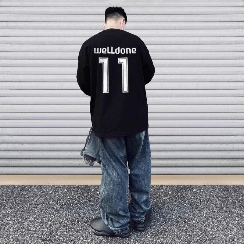 秋冬重磅季T恤字母长袖美式休闲男士秋复古国潮圆领时尚纯棉宽松