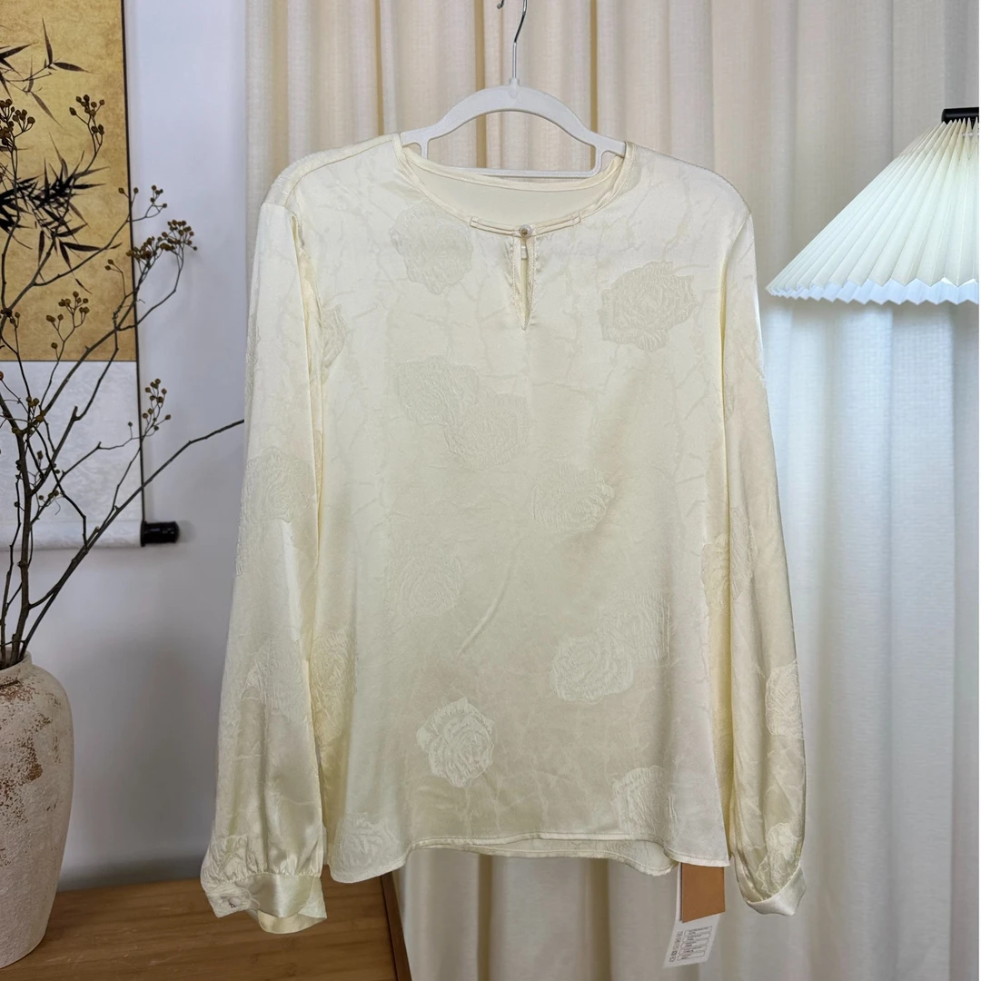 桑蚕丝圆领衬衣国风新中式长袖女士