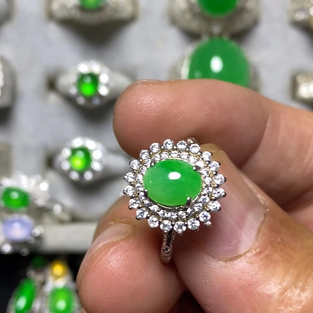 翡翠银S925镶嵌戒指戒指