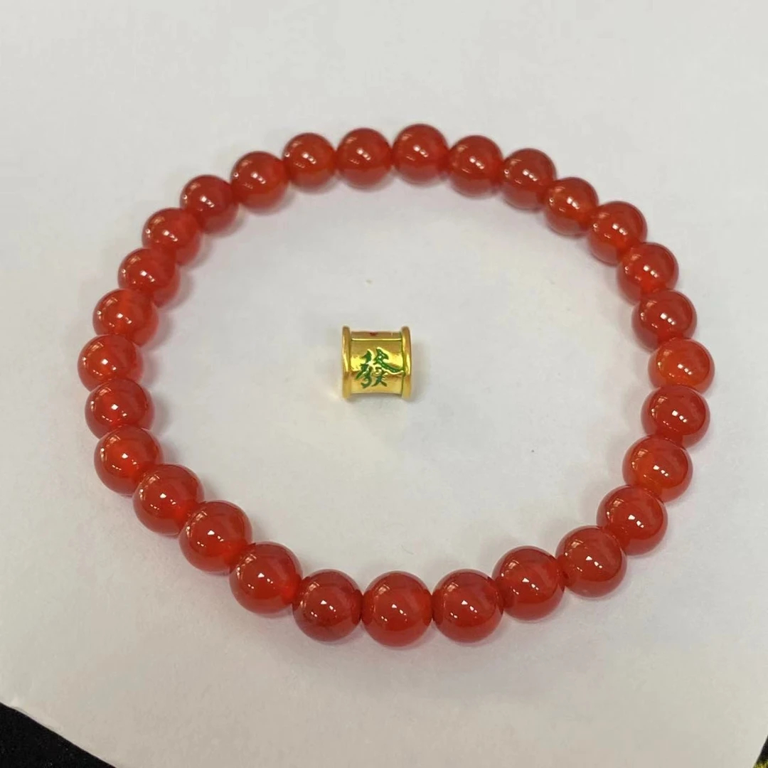 足金999中发白路路通玛 瑙手串@@A208