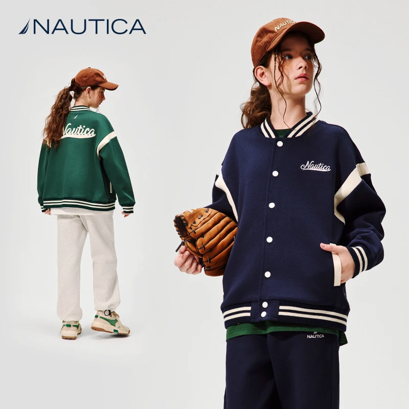 NAUTICA/诺帝卡童装 棒球服春秋款运动外套学院风针织空气层