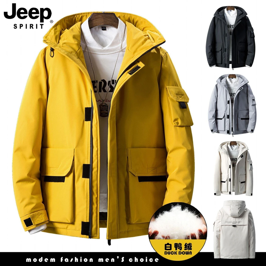 JEEP吉普羽绒服男短款冬季新款潮牌休闲工装加厚白鸭绒防寒服外套