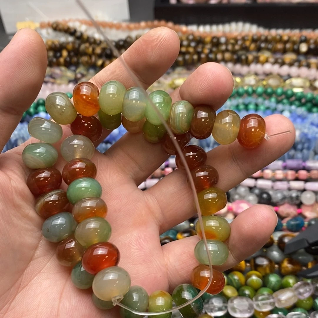玛瑙/玉髓未镶嵌珠宝半成品盐源玛瑙车轮珠14mm一条
