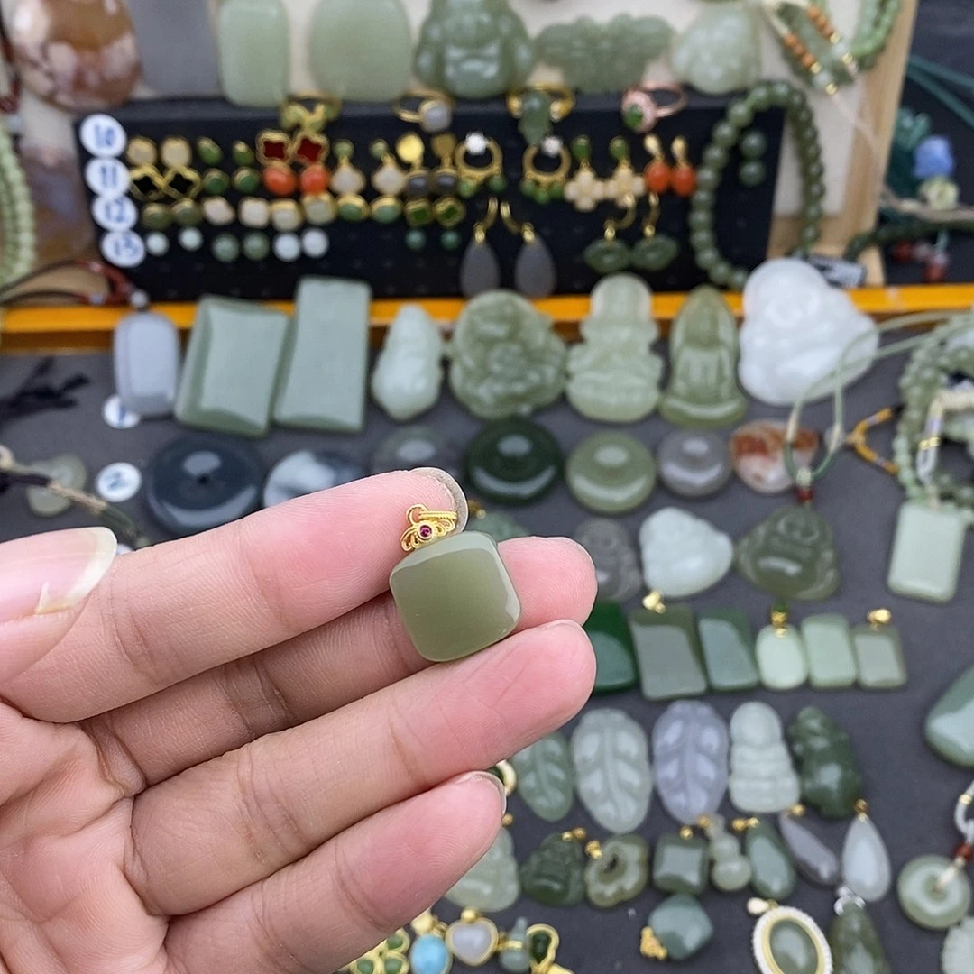 和田玉银S925镶嵌吊坠(不含链)