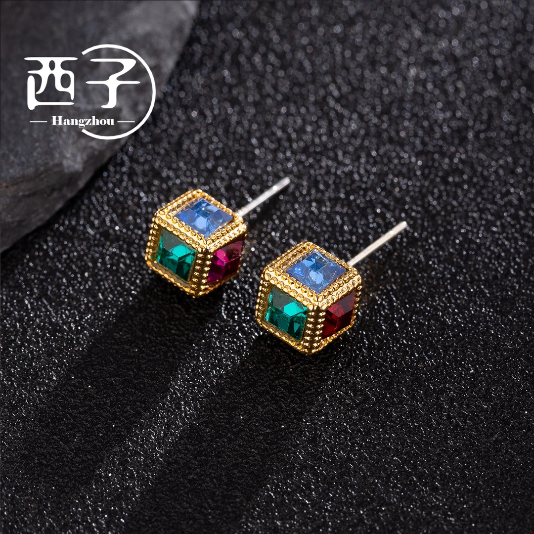 西子饰品镀18K金【复古方糖耳钉】S925银针2025款耳饰女送礼盒礼袋