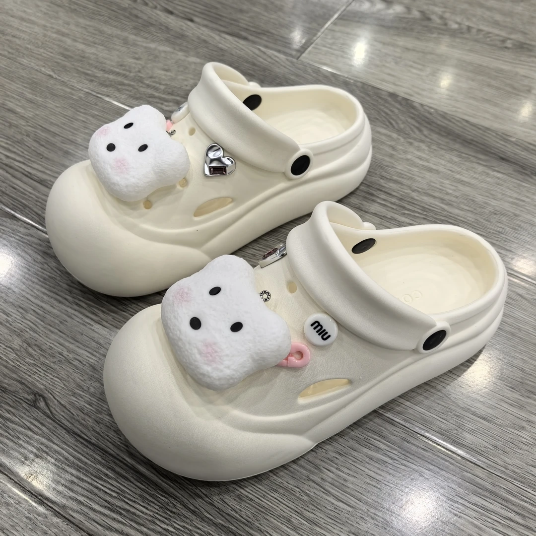 可爱卡通小熊厚底洞洞拖鞋女夏季网红外穿增高防滑踩屎感沙滩鞋女