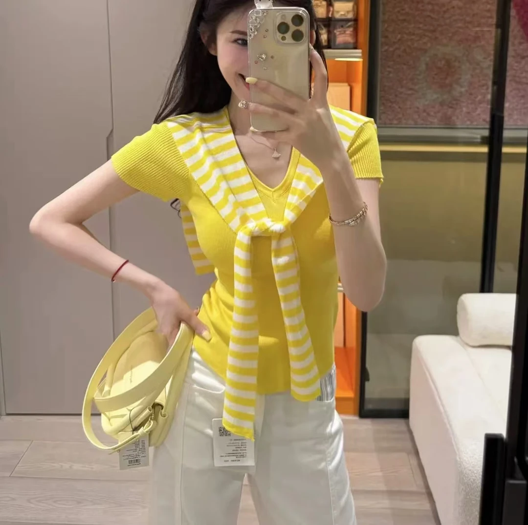 大码胖mm韩版百搭披肩v领短袖女夏超好看遮肉显瘦掐腰上衣