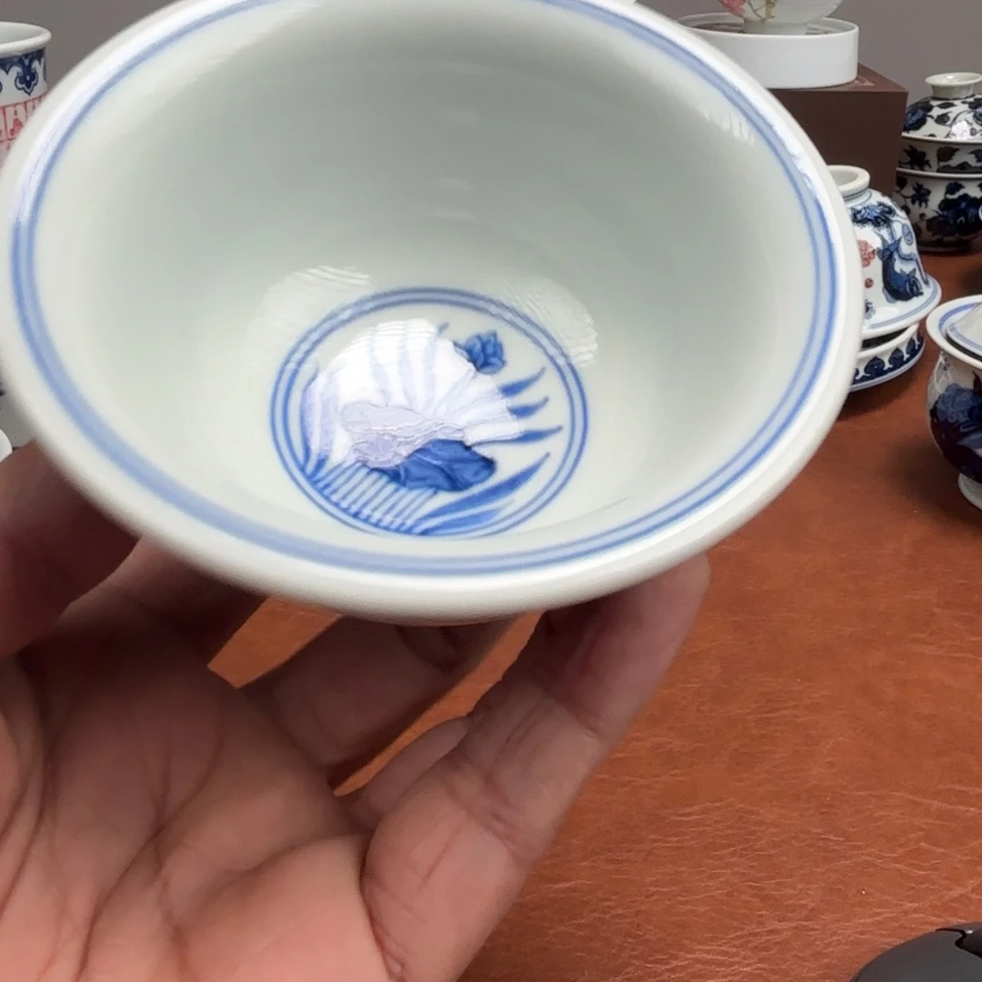 陶摆件手绘仿元鱼藻纹压手杯