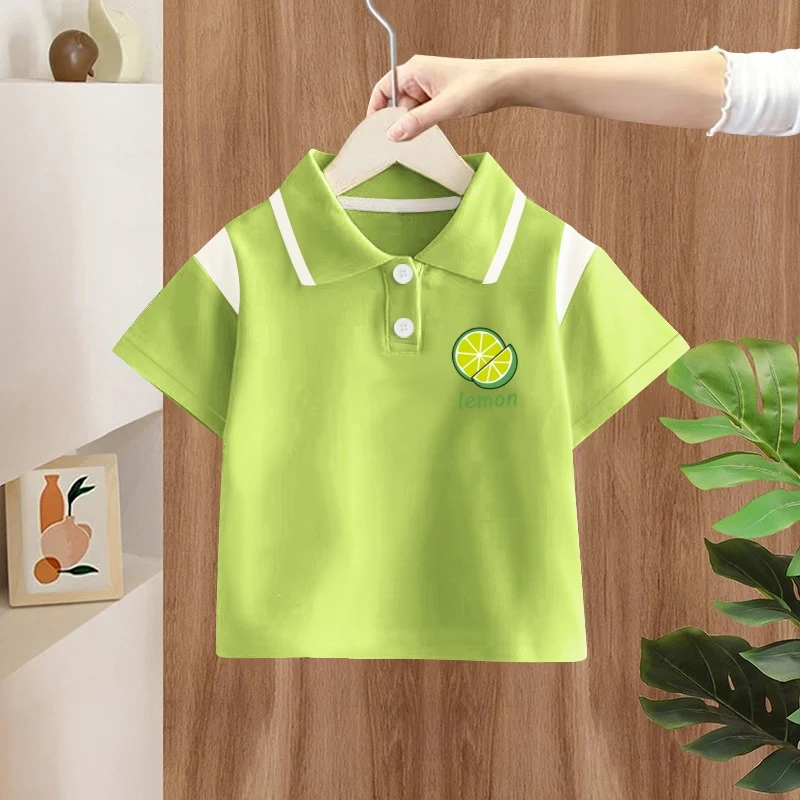 2025夏季polo领衬衫男童100%纯棉短袖t恤运动翻领拼色上衣百搭潮