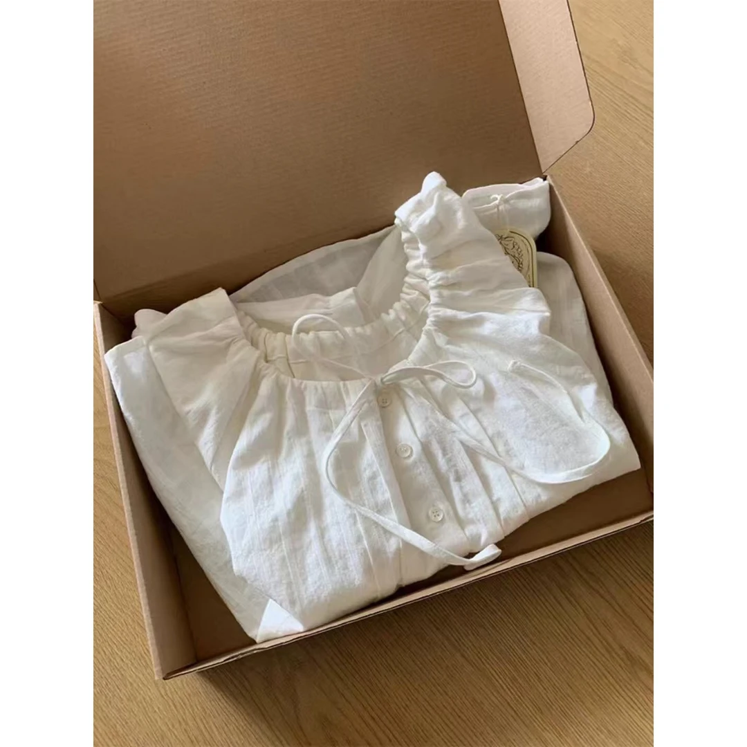 洋气减龄雪纺衫女夏季新款娃娃衫抽绳褶皱系带百搭时尚短袖衬衣