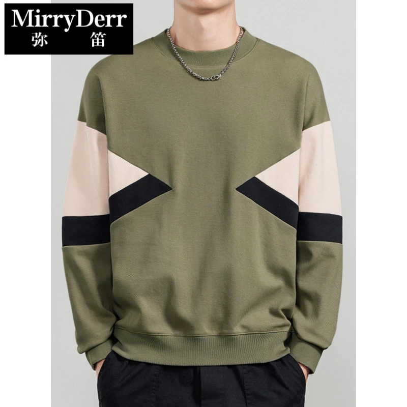 高级感撞色卫衣男圆领套头2025秋季新款宽松潮流无帽上衣打底衫