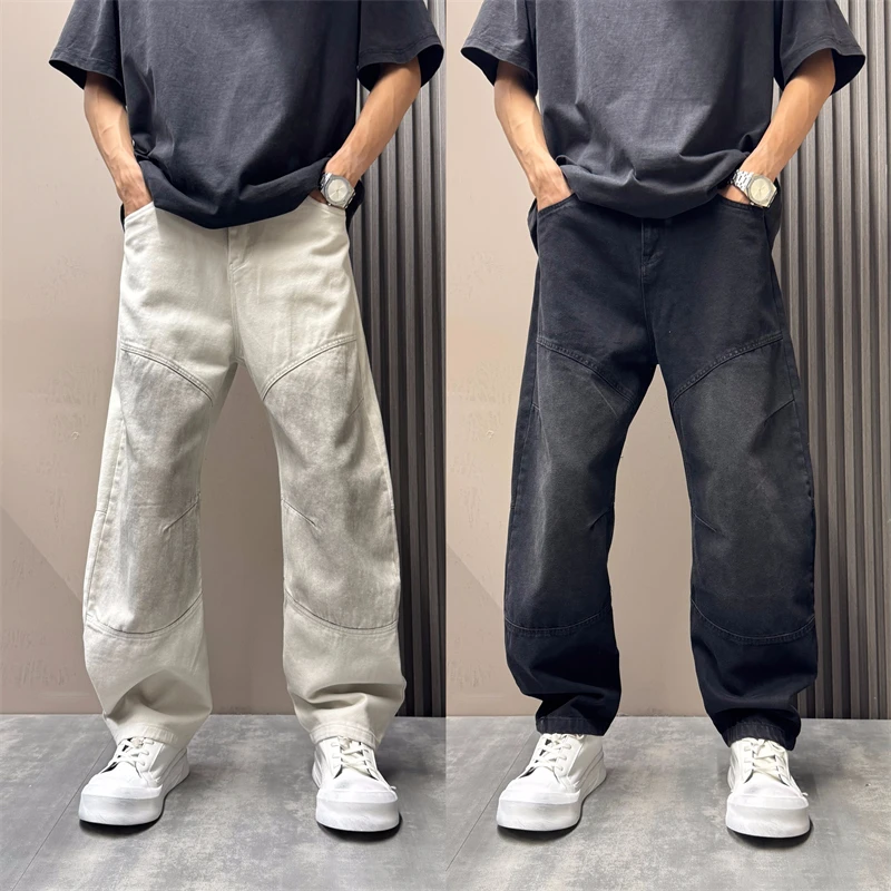 2025秋季新款复古高街痞帅脏脏弯刀休闲裤男士做旧美式宽松直筒裤