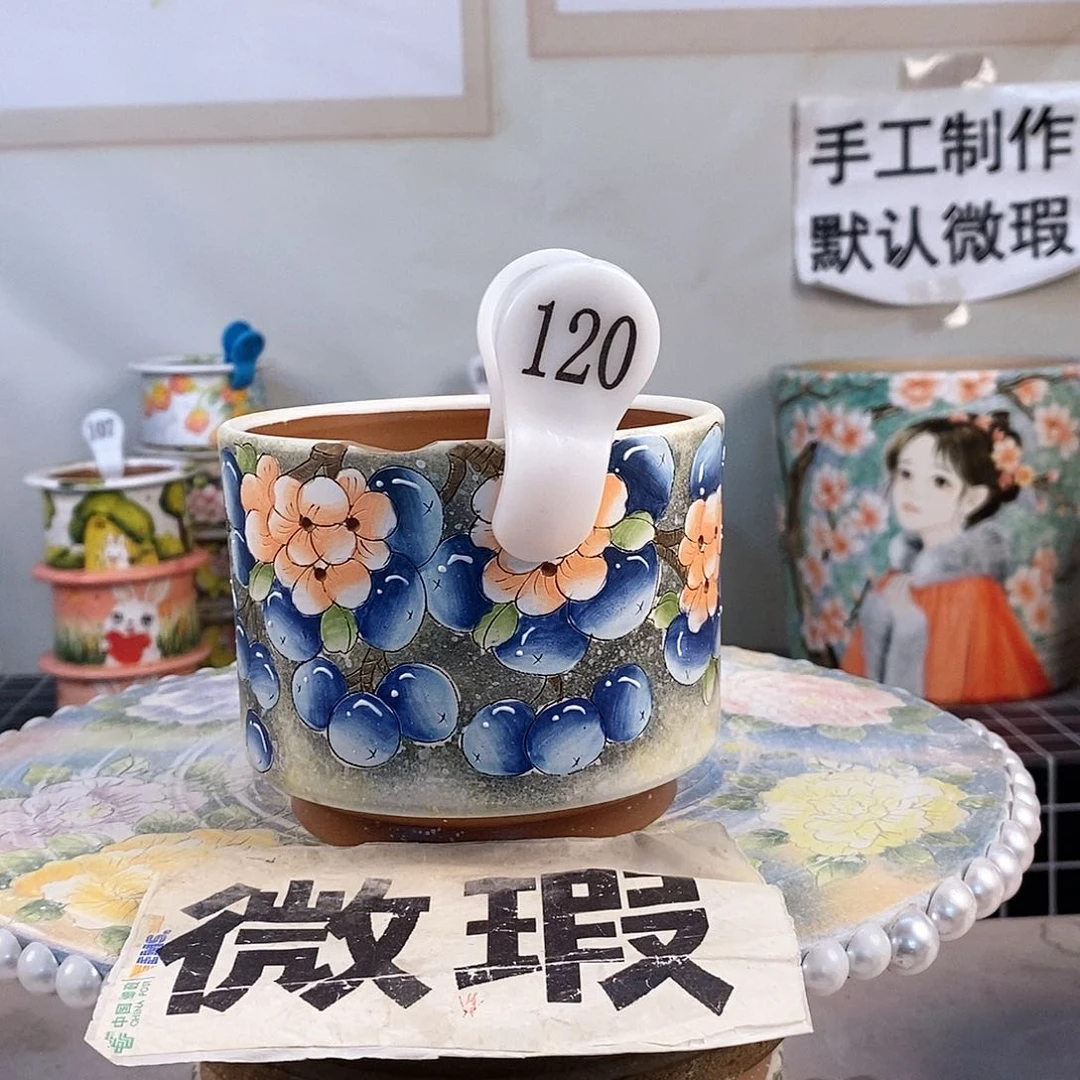 紫砂花盆红陶手绘花盆