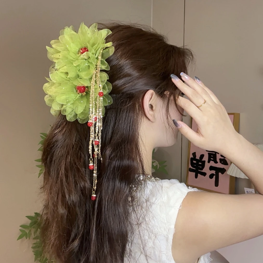 【相思红豆】国风抓夹原创古典宫廷超仙可拆卸流苏鲨鱼夹饰品