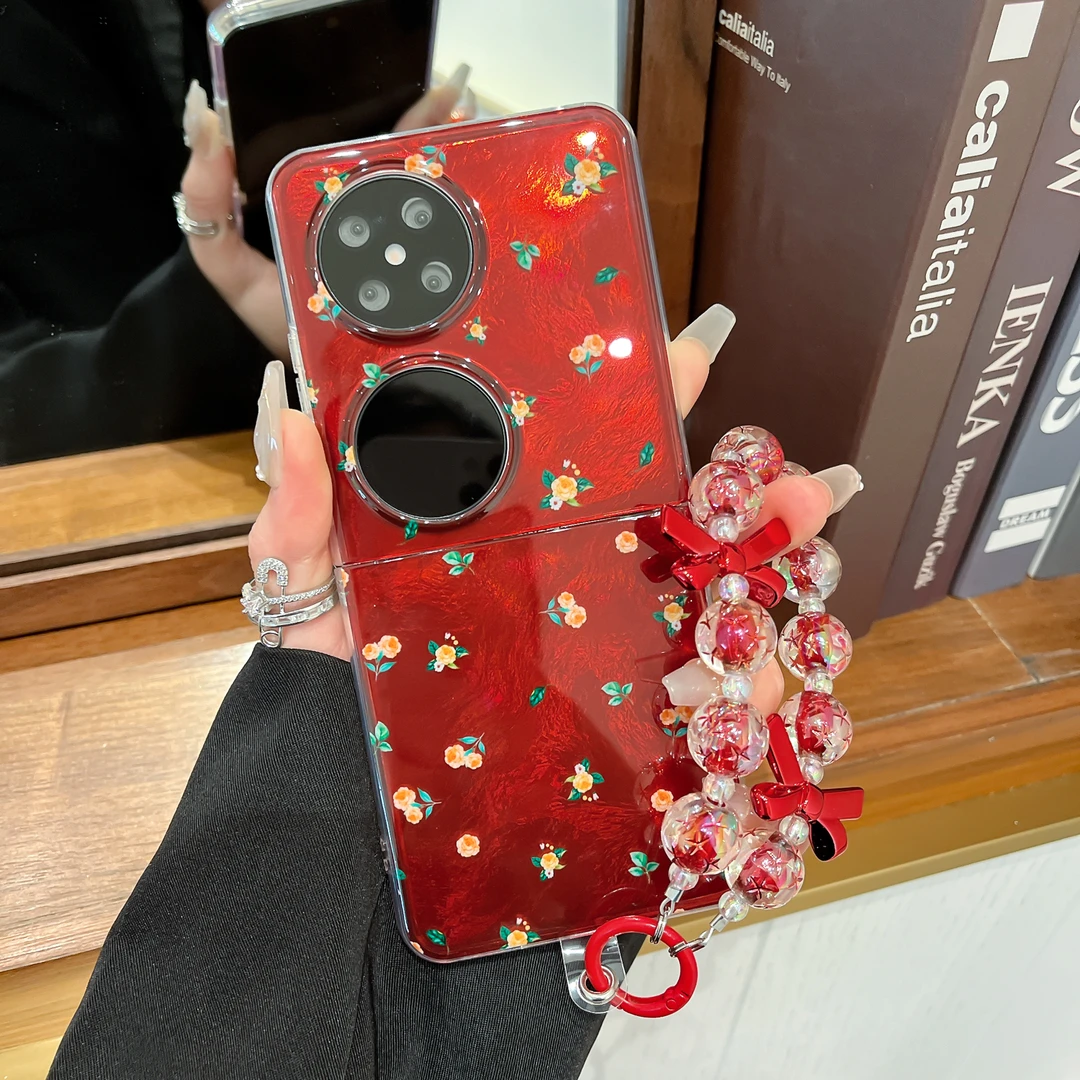 红色小碎花适用华为p50pocket手机壳pockets折叠pocket 2保护套女