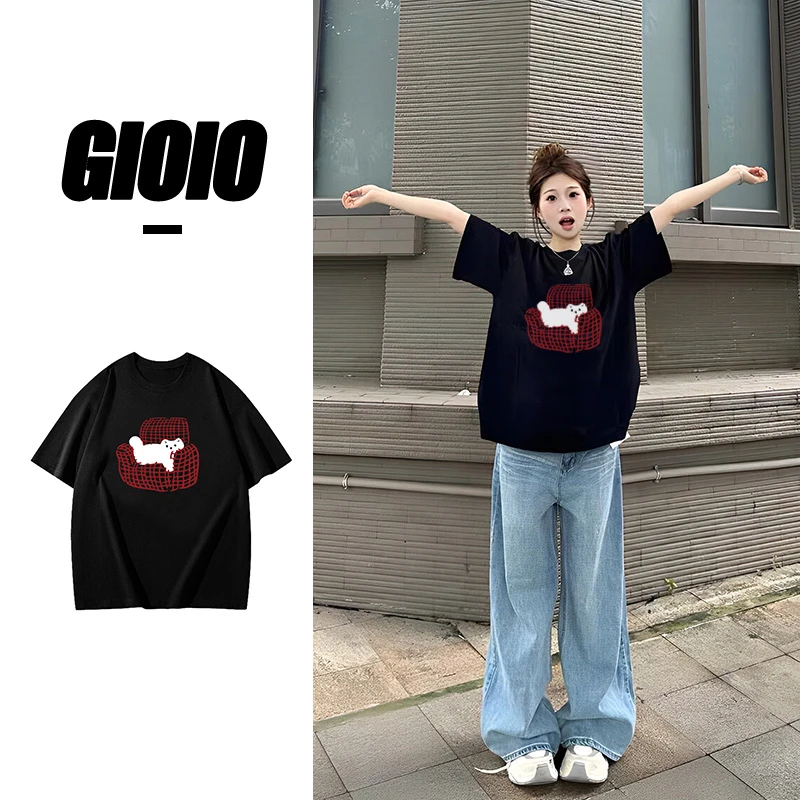 新款夏季穿搭宽松卡通t恤女短袖圆领百搭休闲韩版纯棉上衣服