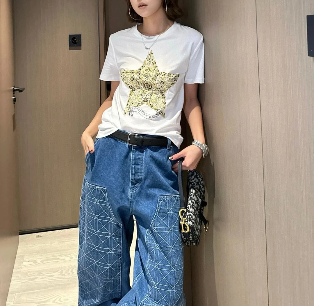 99新 DIOR/迪奥 SS25星星刺绣印花短袖T恤 XS码 D18520