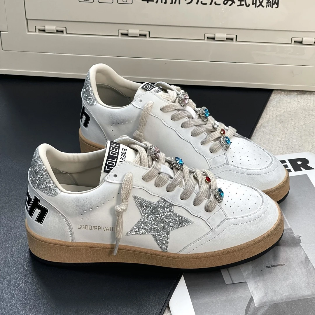 〖潮牌百搭〗新款休闲真皮星星鞋拼色擦色做旧平底学院风女小白鞋