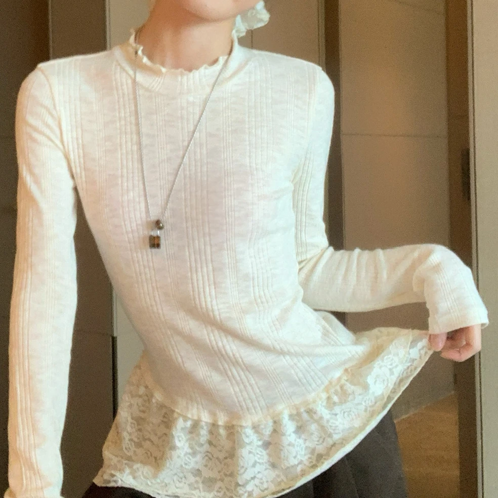 法式针织小众百搭显瘦修身纯欲气质性感辣妹设计感木耳边女装上衣