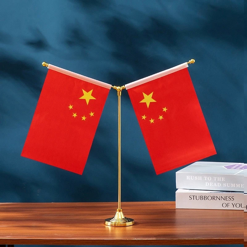 十一国庆节桌面装饰小红旗办公室会议室装饰单杆旗架Y型水晶桌摆