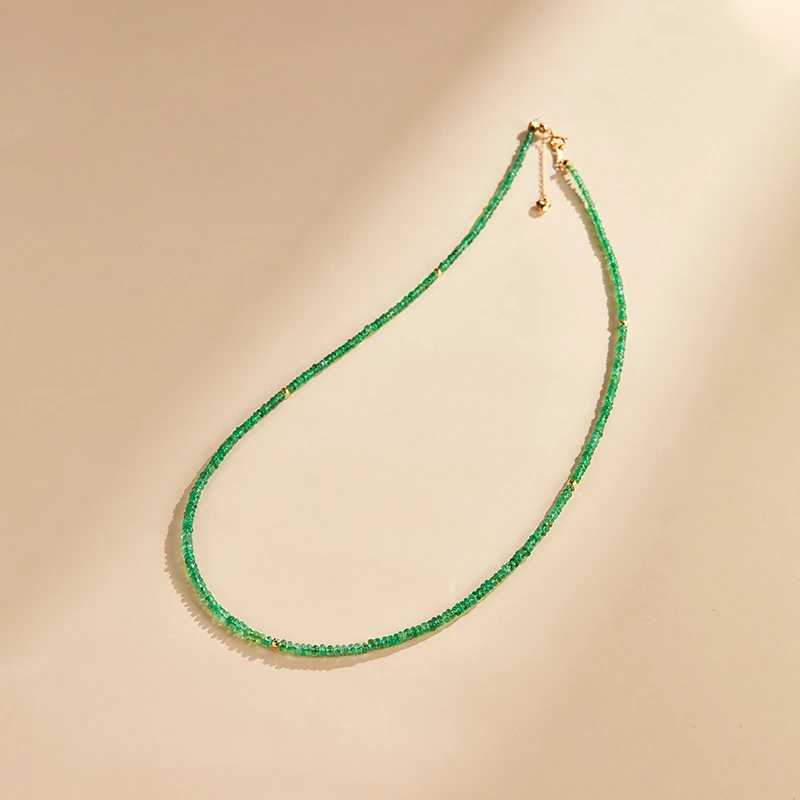 ECI【秘境】祖母绿项链18k金绿宝石串珠锁骨链精致叠戴18K黄金项链