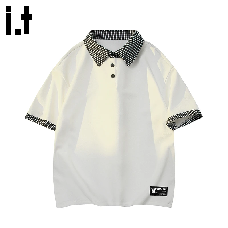i.t:CHOCOOLATE假两件男士短袖polo衫2025年夏季新款宽松休闲t恤