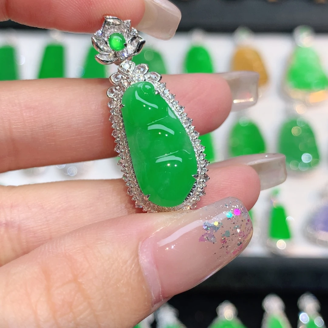 翡翠18K金镶嵌吊坠(不含链)
