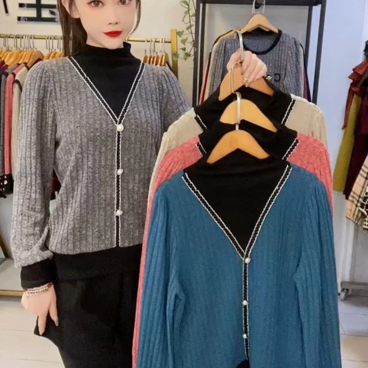 2025高领洋气打底时尚新款假两件显瘦上衣小香风雪花绒保暖衫