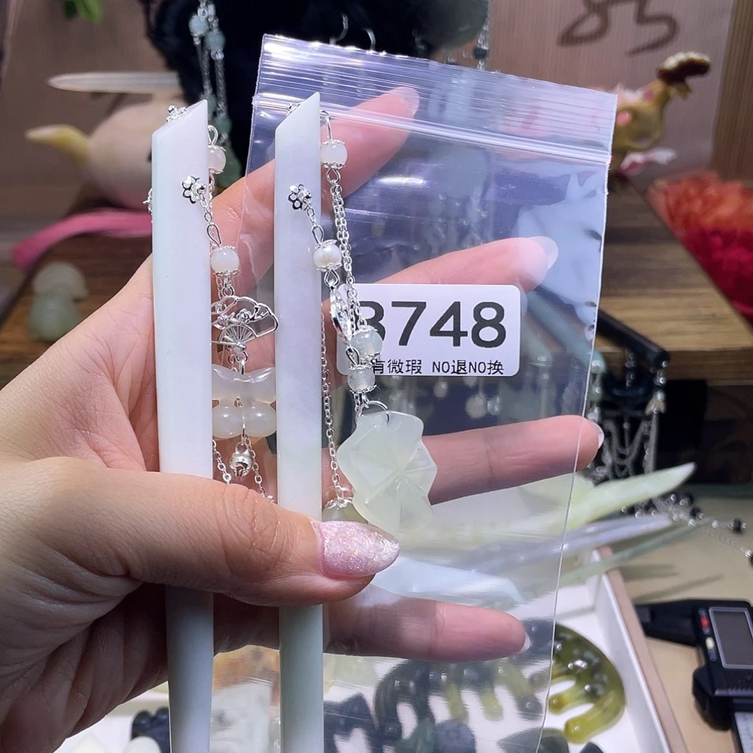 蛇纹石玉发饰合金丿***丶