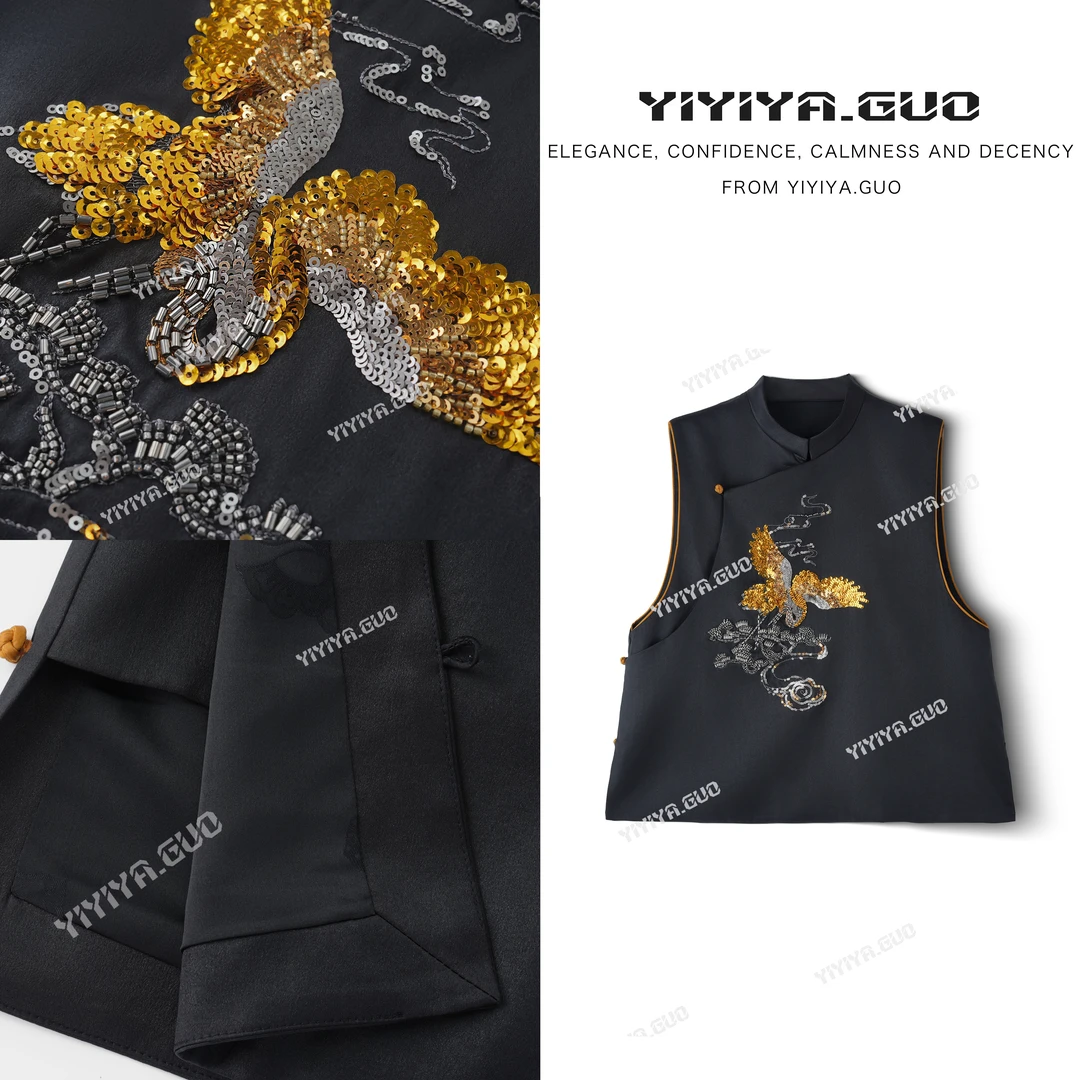 艺艺吖【香云纱·老钱味】亮片光泽感奢雅上衣2524SS52