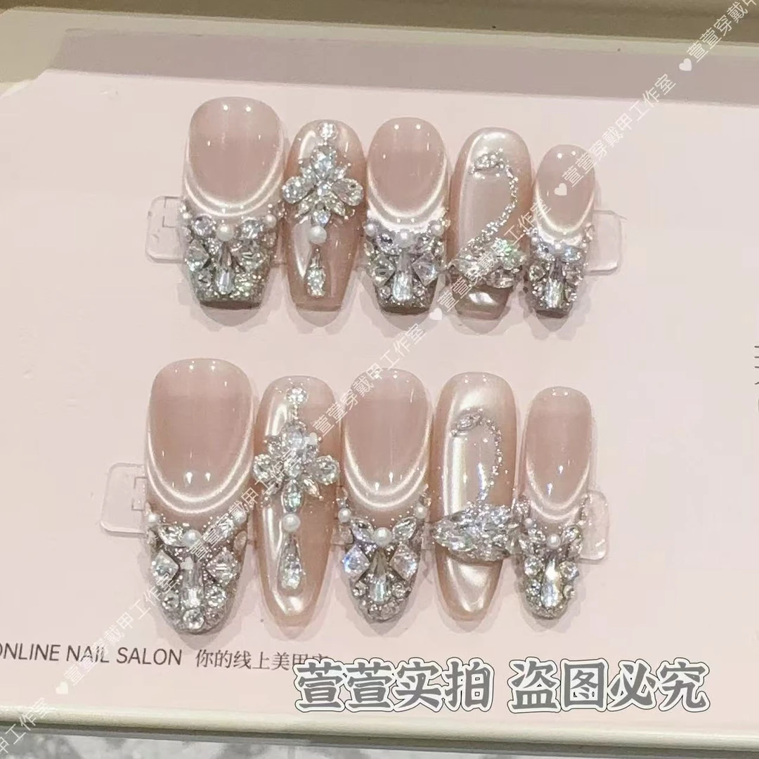 【黎明女神】轻奢满钻爆闪高级感设计师款纯欲猫眼纯手工穿戴美甲