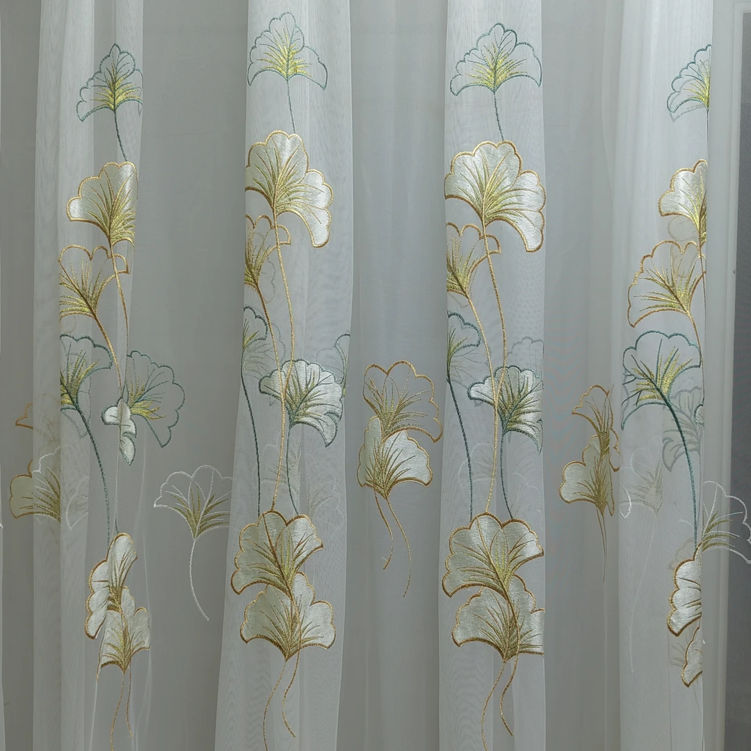 00455 成品刺绣挂钩款落地窗窗帘防晒窗纱宽米高米免费对开