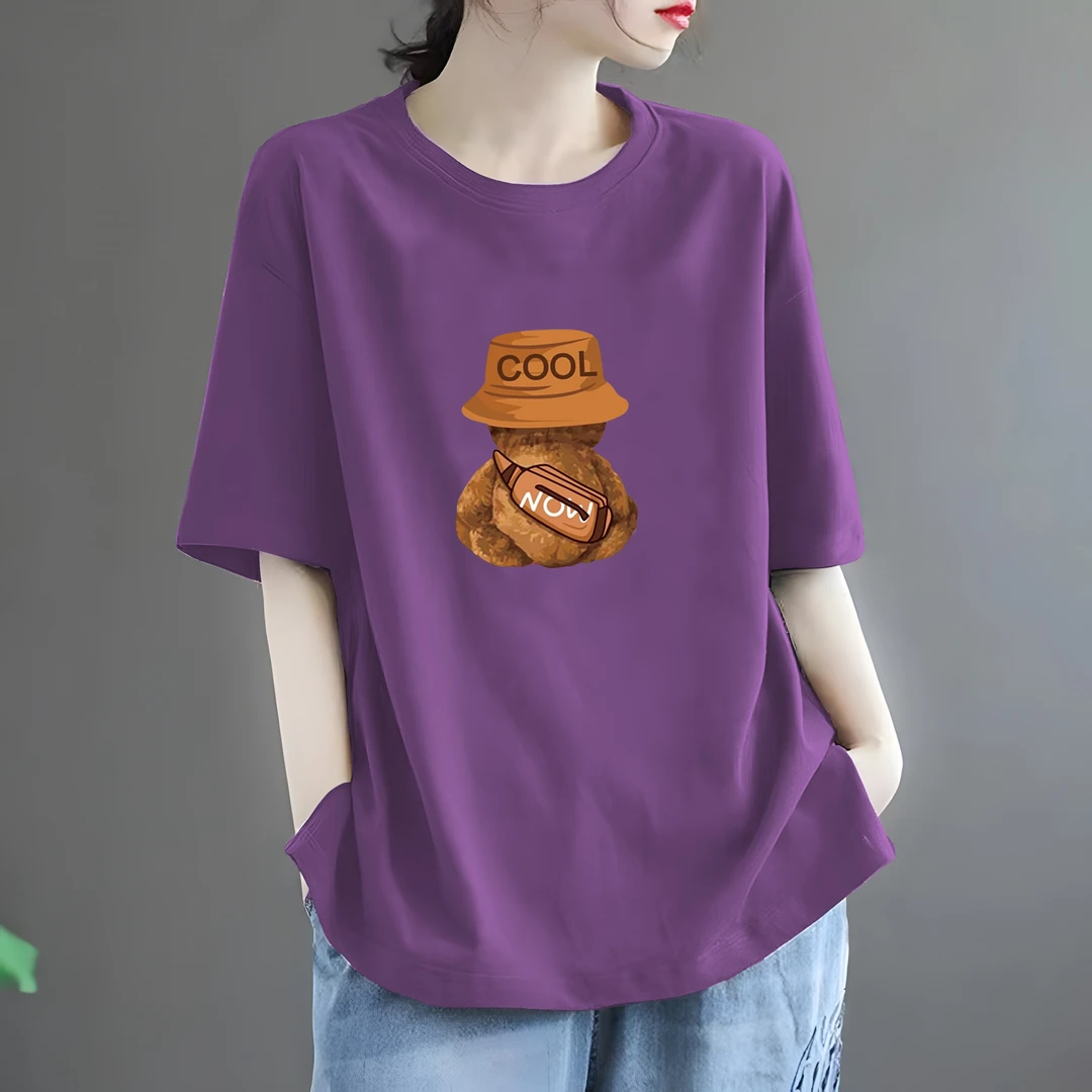 纯棉圆领短袖T恤女2025新款宽松显瘦韩版洋气减龄休闲上衣体恤衫