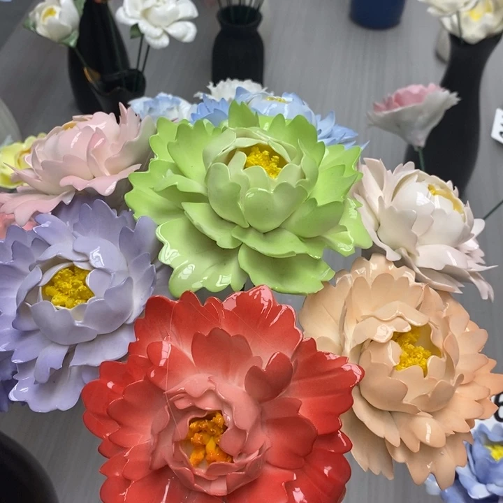 陶瓷陶瓷材料加工7朵大牡丹