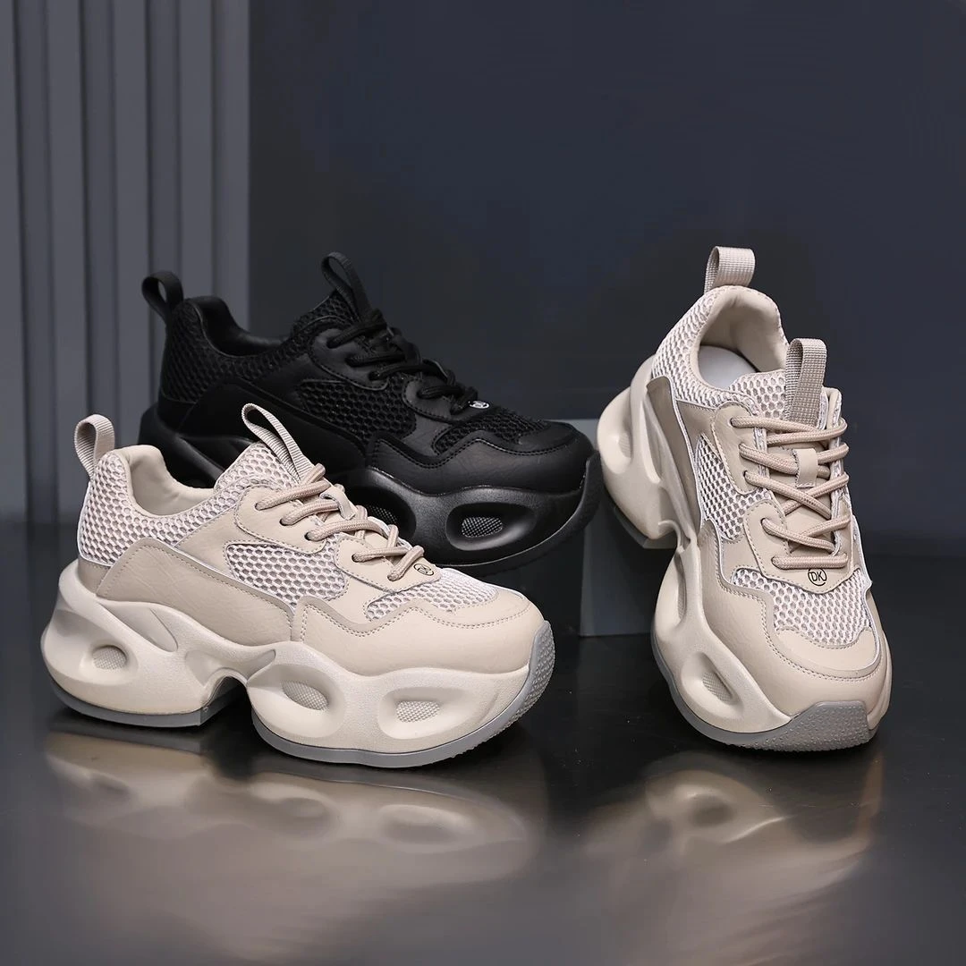 头层牛皮2025新款春秋透气网面百搭运动休闲增高老爹鞋女鞋休闲鞋