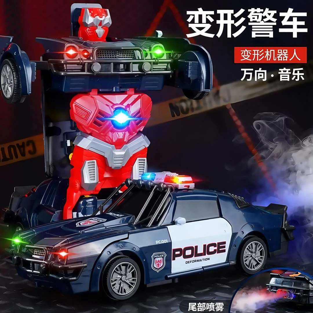 电动变形汽车金刚机器人旋转万向儿童玩具车男孩小汽车声光音乐